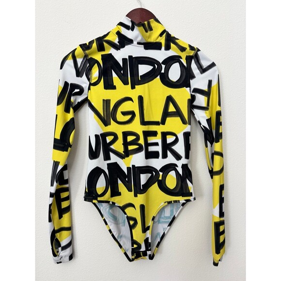 BURBERRY Graffiti Print Stretch Jersey Bodysuit In Bright Yellow Size XS - Picture 1 of 15